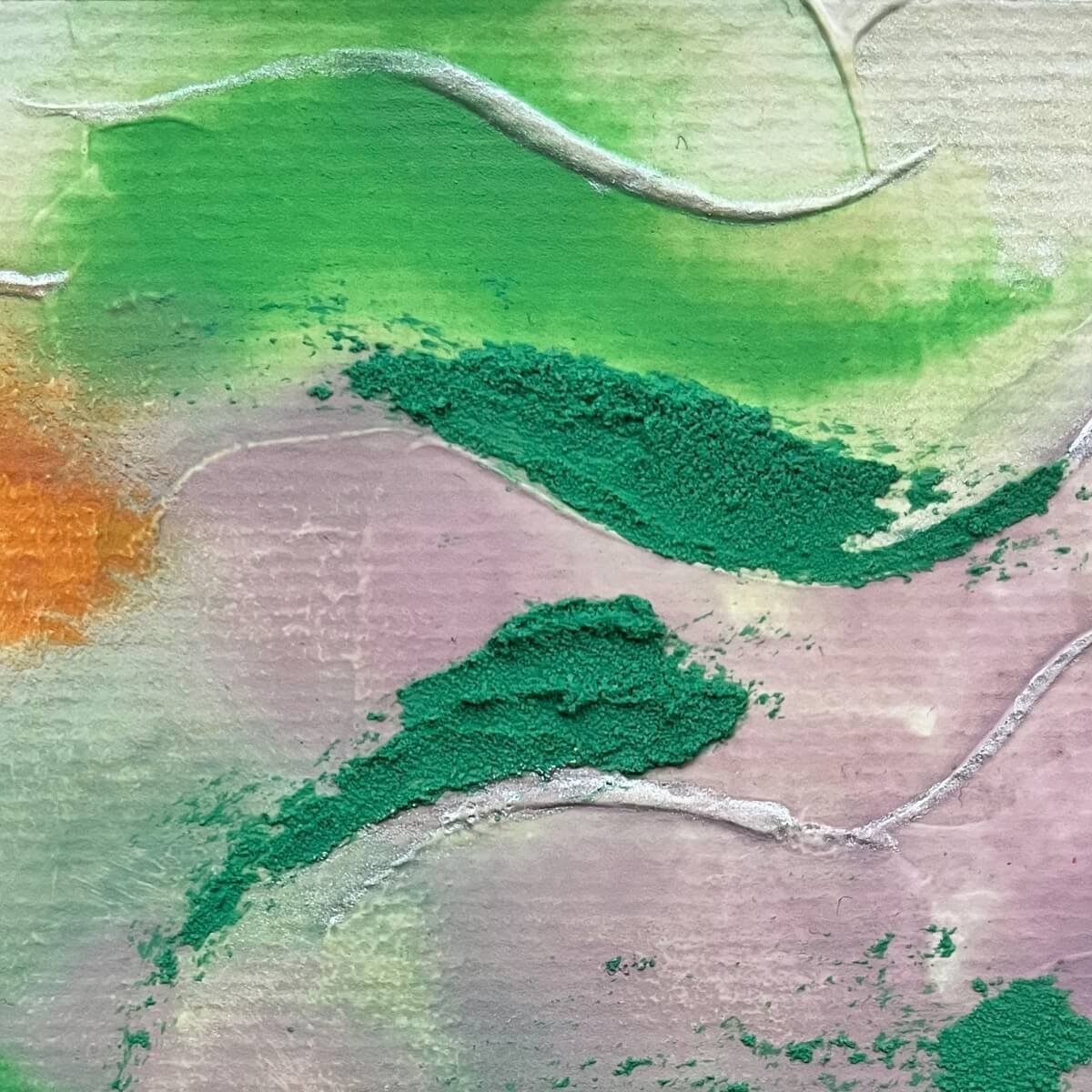Close-up of Artwork No. 5 from the Silver Feathers Rising series – textured abstract elements and layered color nuances.