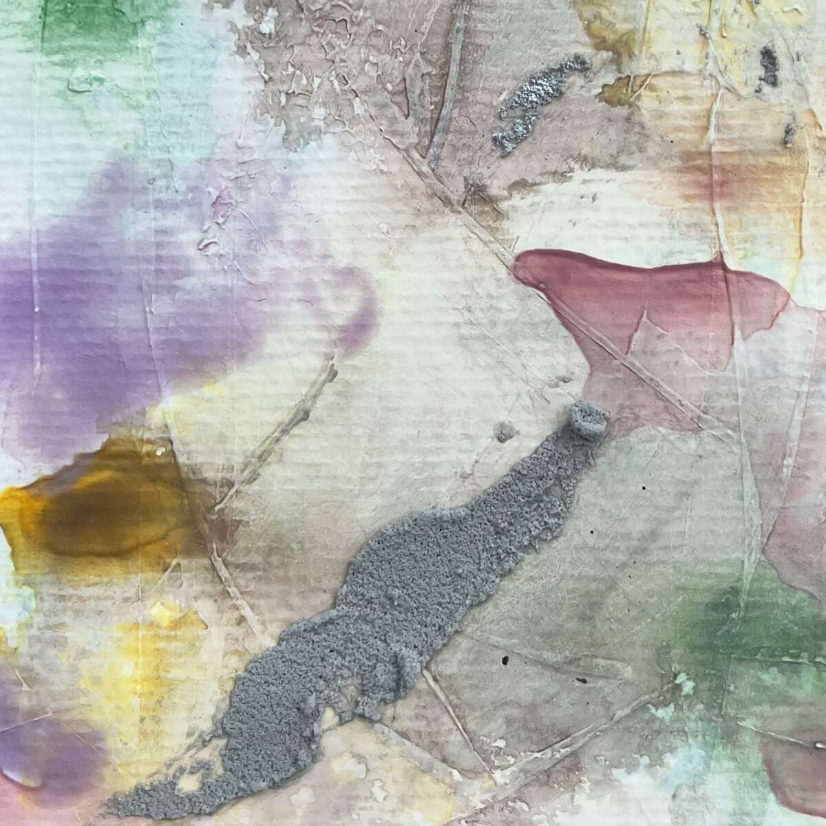 Close-up of Between the Seconds No. 9 – Focus on paper grain and pigment texture in quiet abstract detail.
