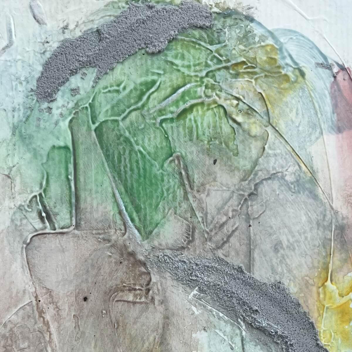 Close-up of Between the Seconds No. 10 – Light reflection and fine surface texture with calm color flow.