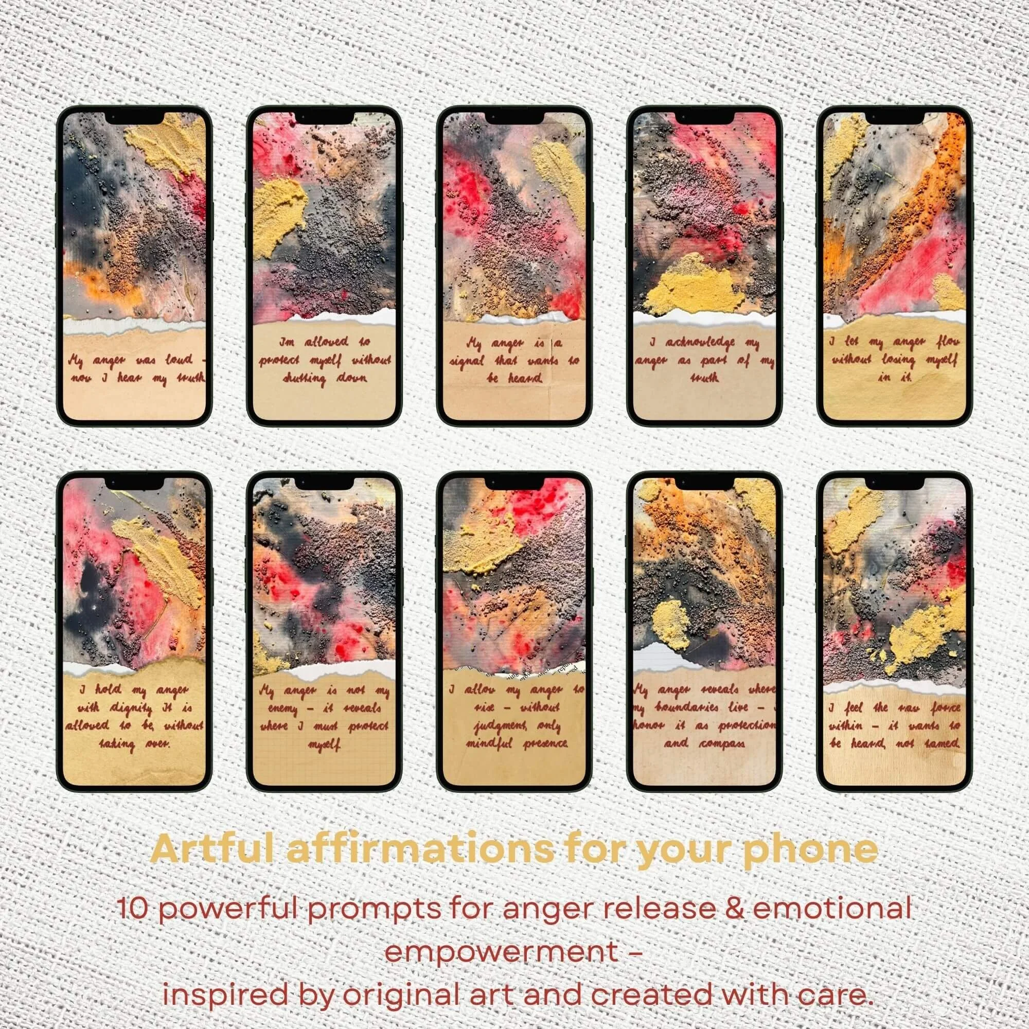 Overview of affirmation wallpaper on Displays - based on original artworks of 