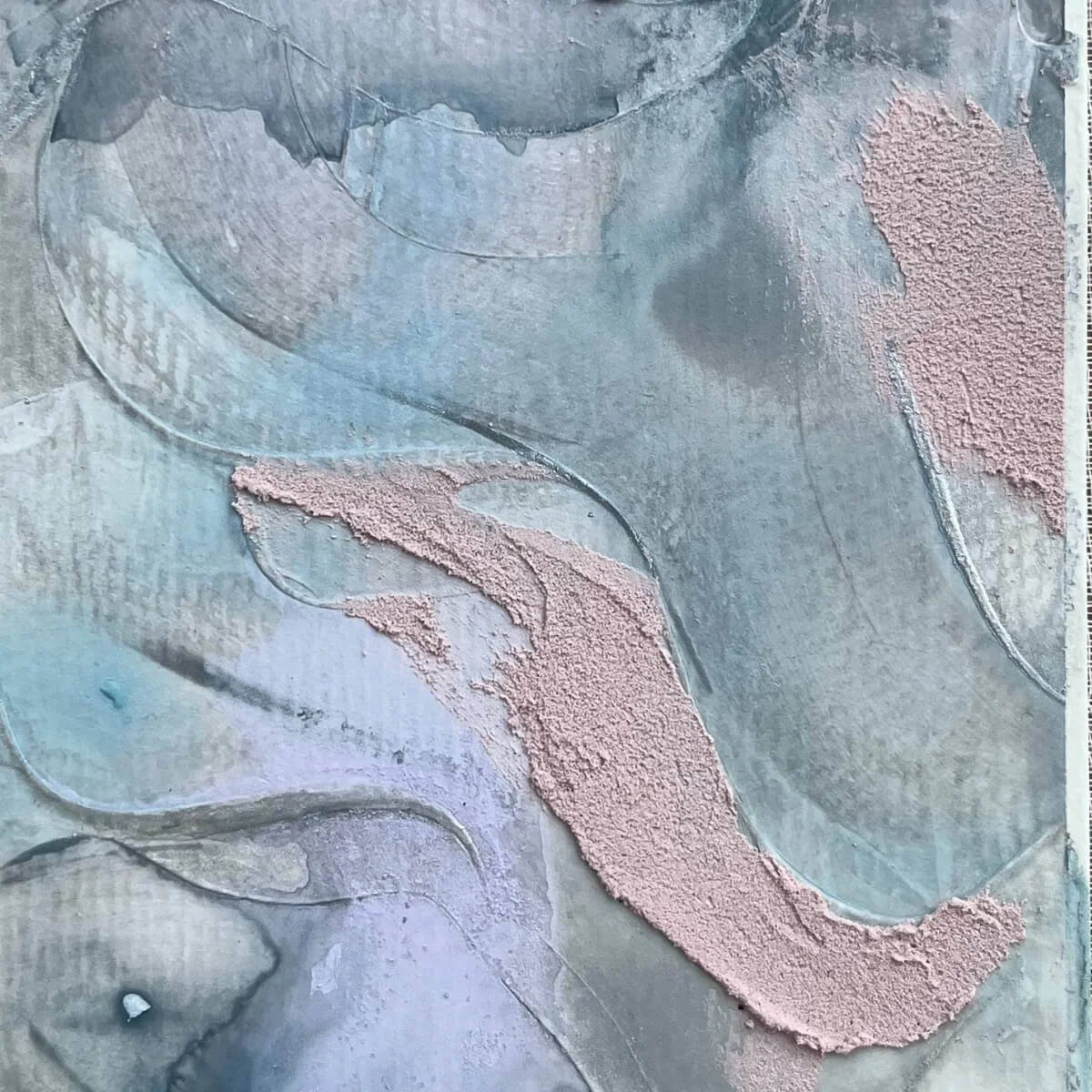 Detail view of Between Breaths No. 6 – tactile texture and delicate transitions between cool tones and rose highlights.