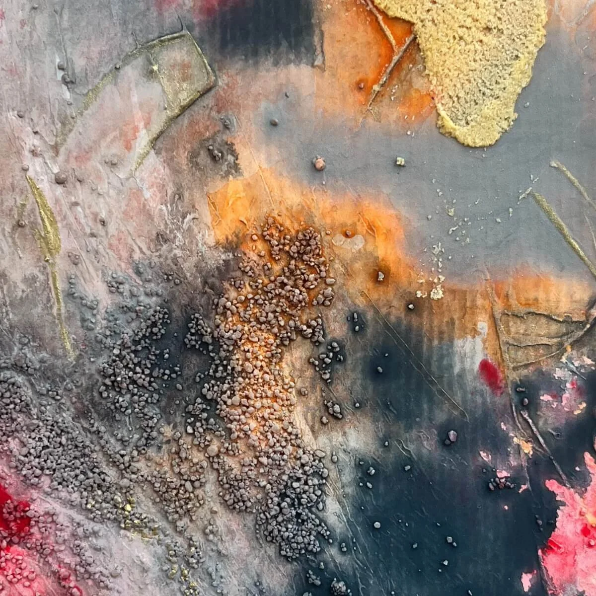 Texture-focused closeup revealing physical brushwork and earth-toned materials from No. 6 of the series 