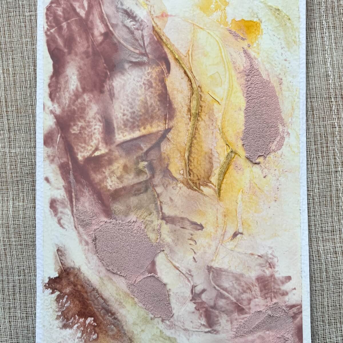 Original mixed-media piece with gentle pinks and creamy beige on a structured surface – No. 2 of the Held By Myself collection