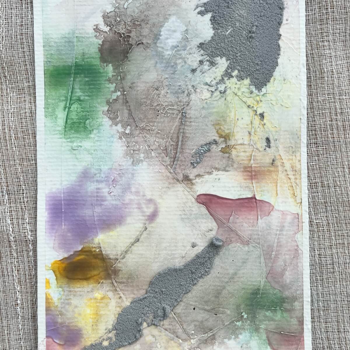 Between the Seconds No. 9 – Peaceful composition in pale earth tones, layered with soft graphite-like structures.