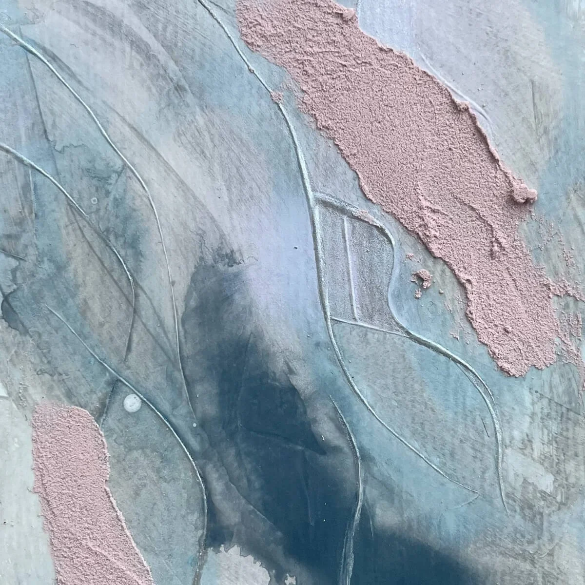 Detail view of Between Breaths No. 2 – delicate textures and layered paint evoke depth and emotional softness.