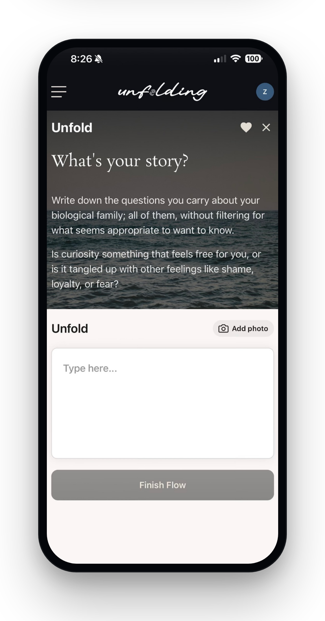 Journaling in Unfolding with a prompt about your story