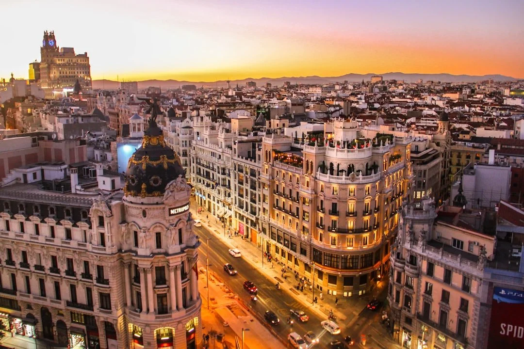 Aerial view of Madrid representing 2030 World Cup travel in Spain