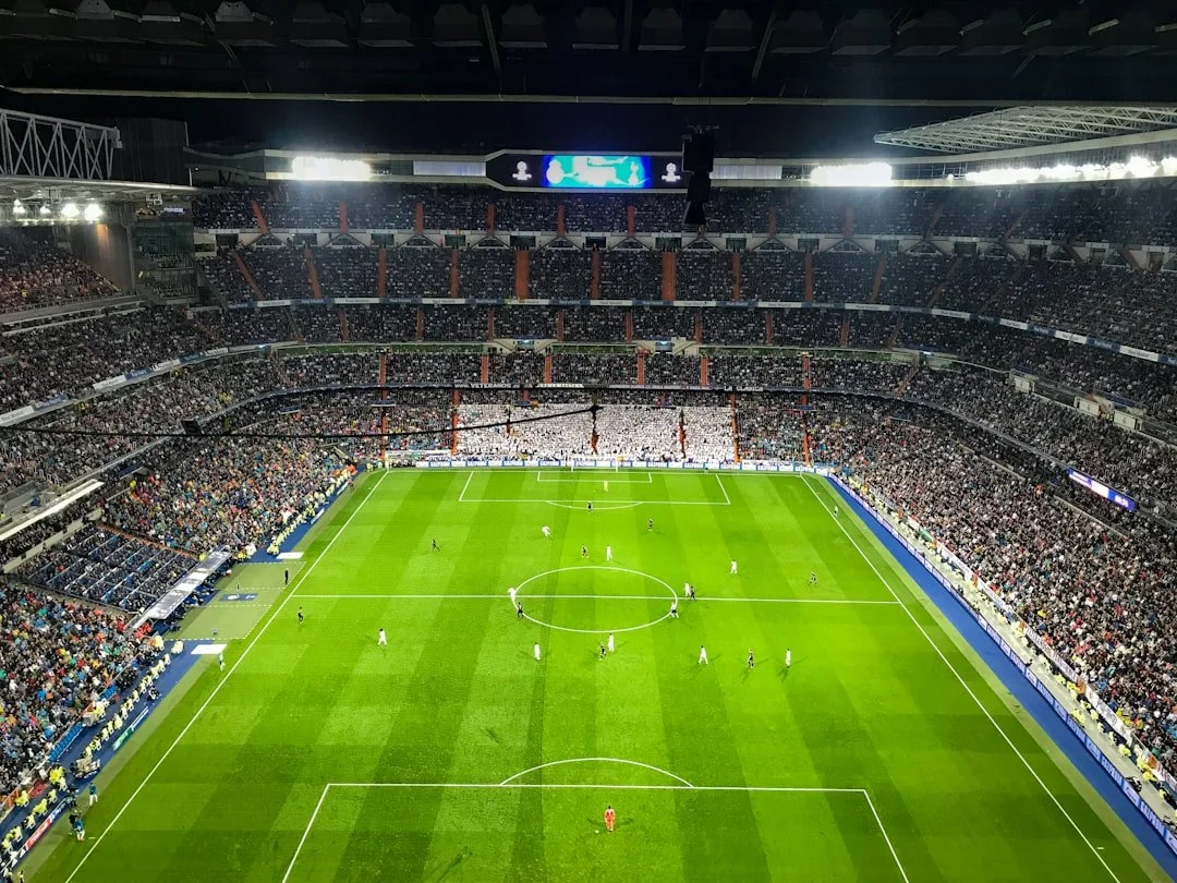 Night football match in a large stadium