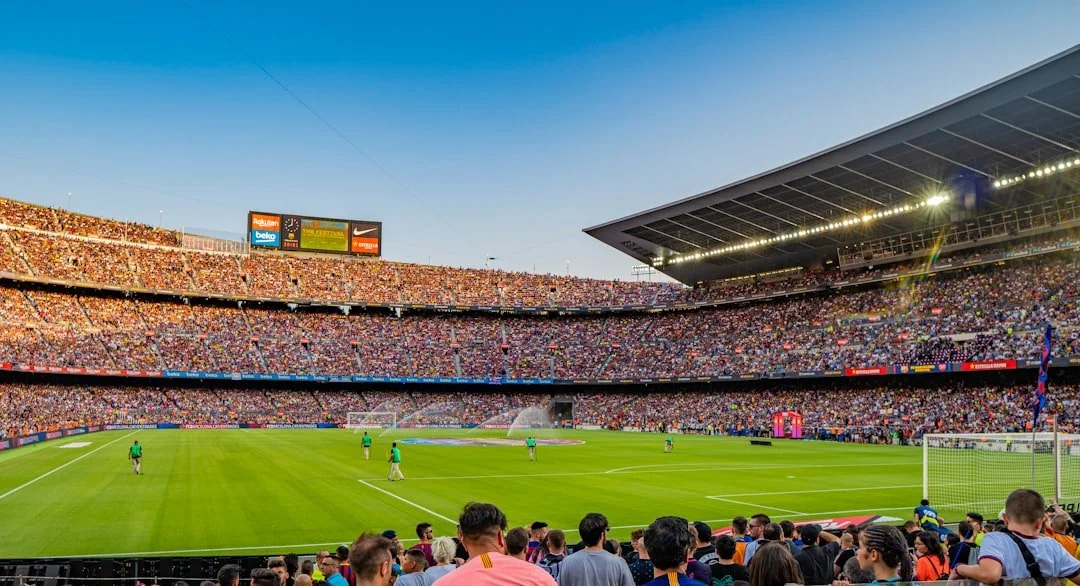 Modern football stadium prepared for a major international match