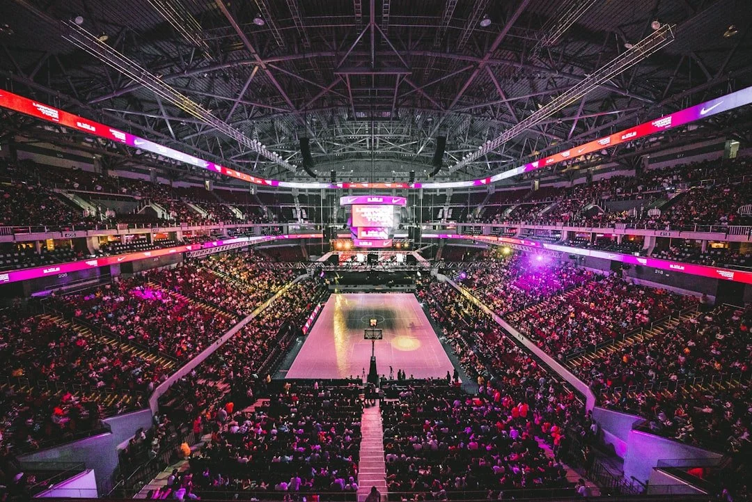Basketball arena prepared for a professional basketball game