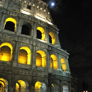 The Colosseum in Rome lit up at night