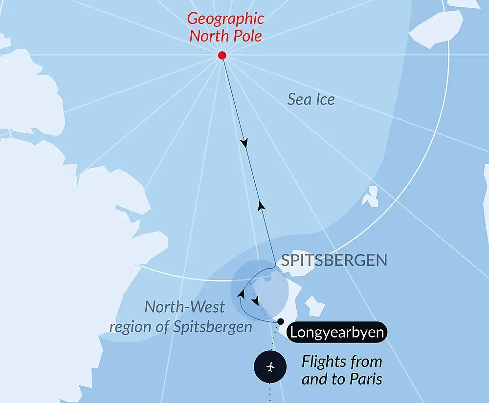 Travelers experiencing Arctic sea ice during a North Pole expedition