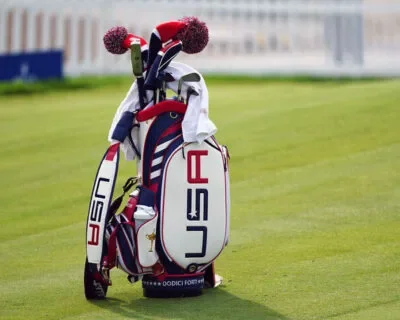 Team USA golf bag on a professional tournament course