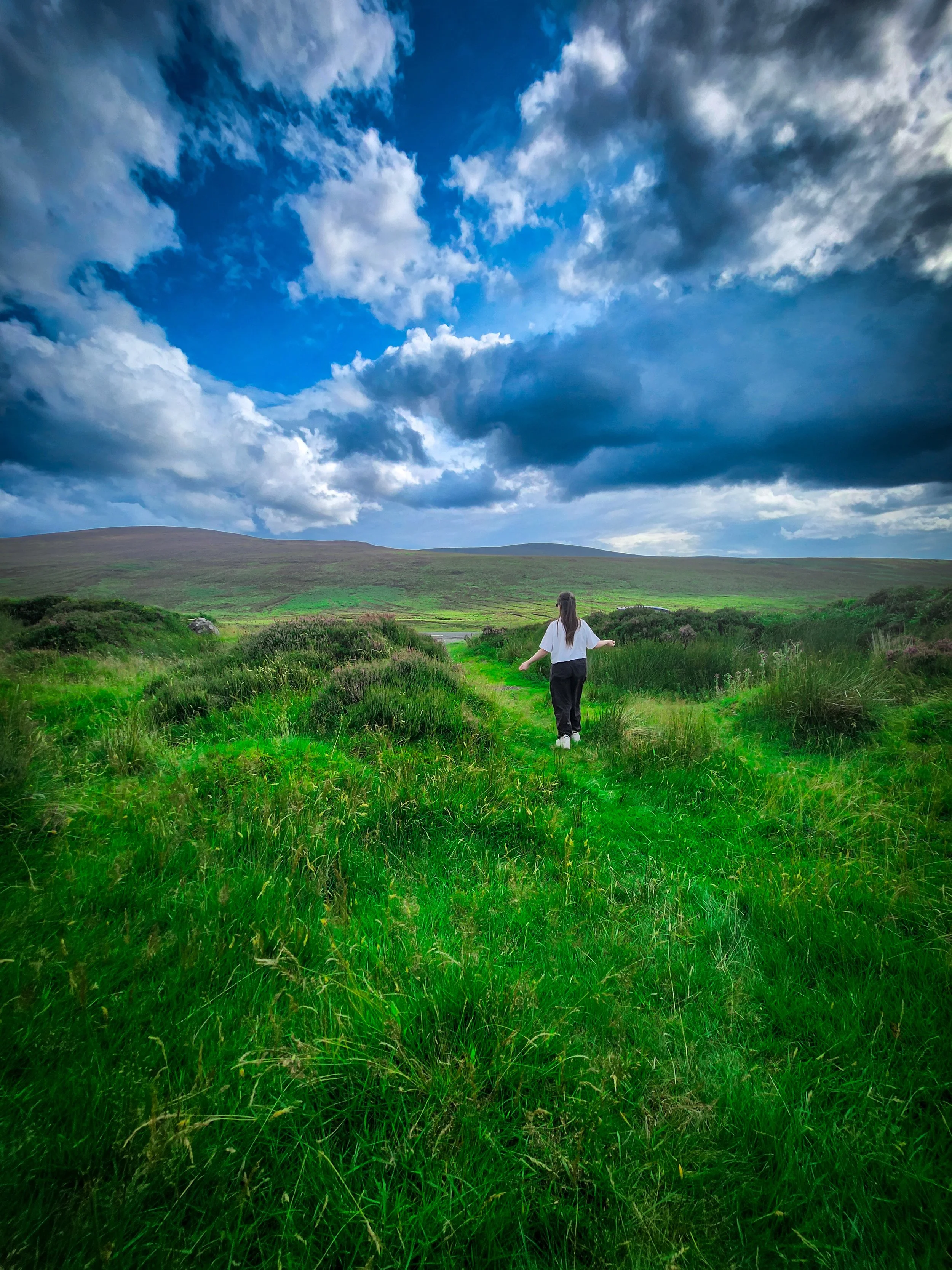 Ruth walking in the Irish hills