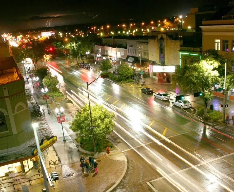 Downtown Lincoln NE O Street nighttime view near MC Auto Detailing