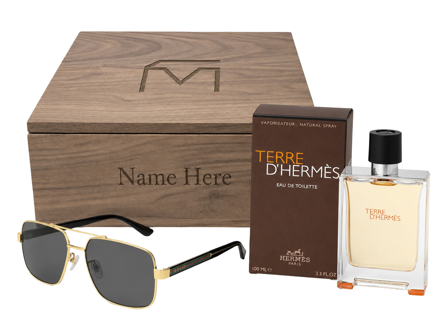 Musser Gucci + Hermès Box with Gucci aviator sunglasses and Hermès Terre d'Hermès cologne