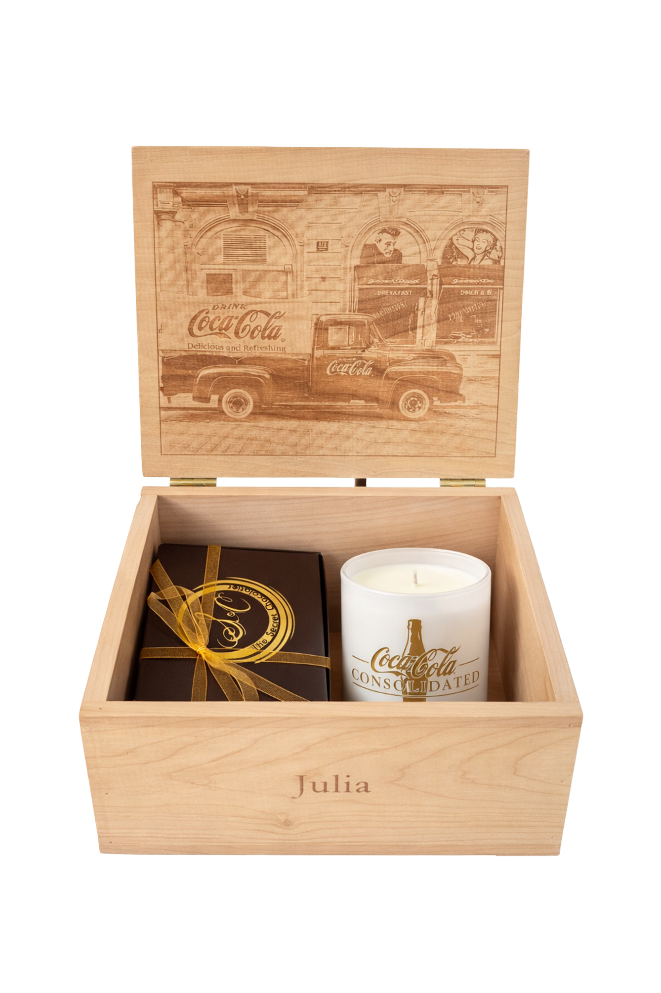 Musser Chocolate and Candle Box with handcrafted toffee and engraved soy candle
