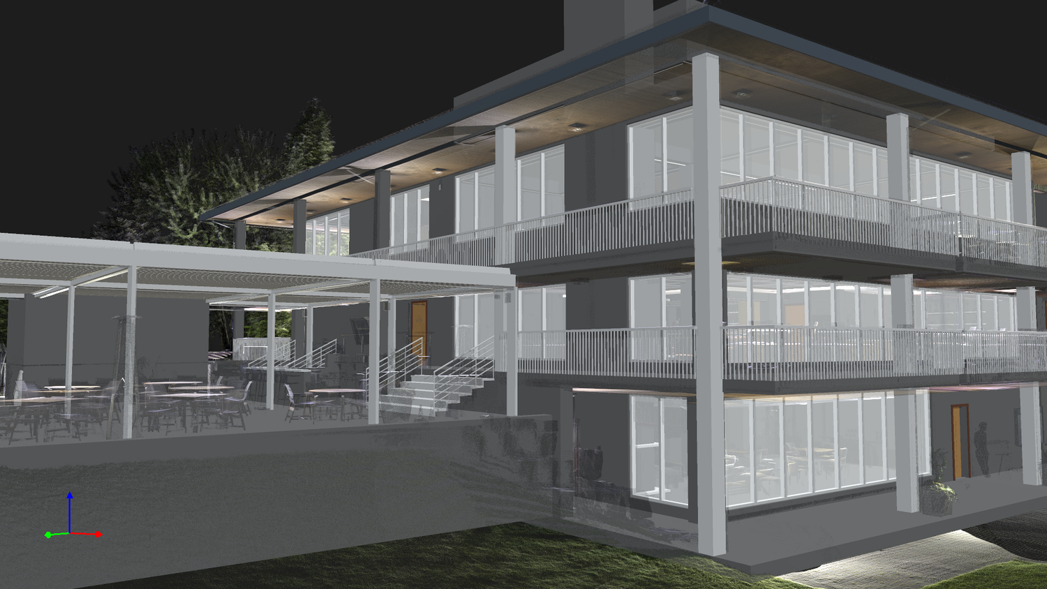 BIM model of the same building shown in the point cloud