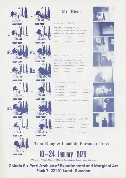 Poster of the exhibition FORMULAR PRESS by TOM ELLING & NIELS LOMHOLT