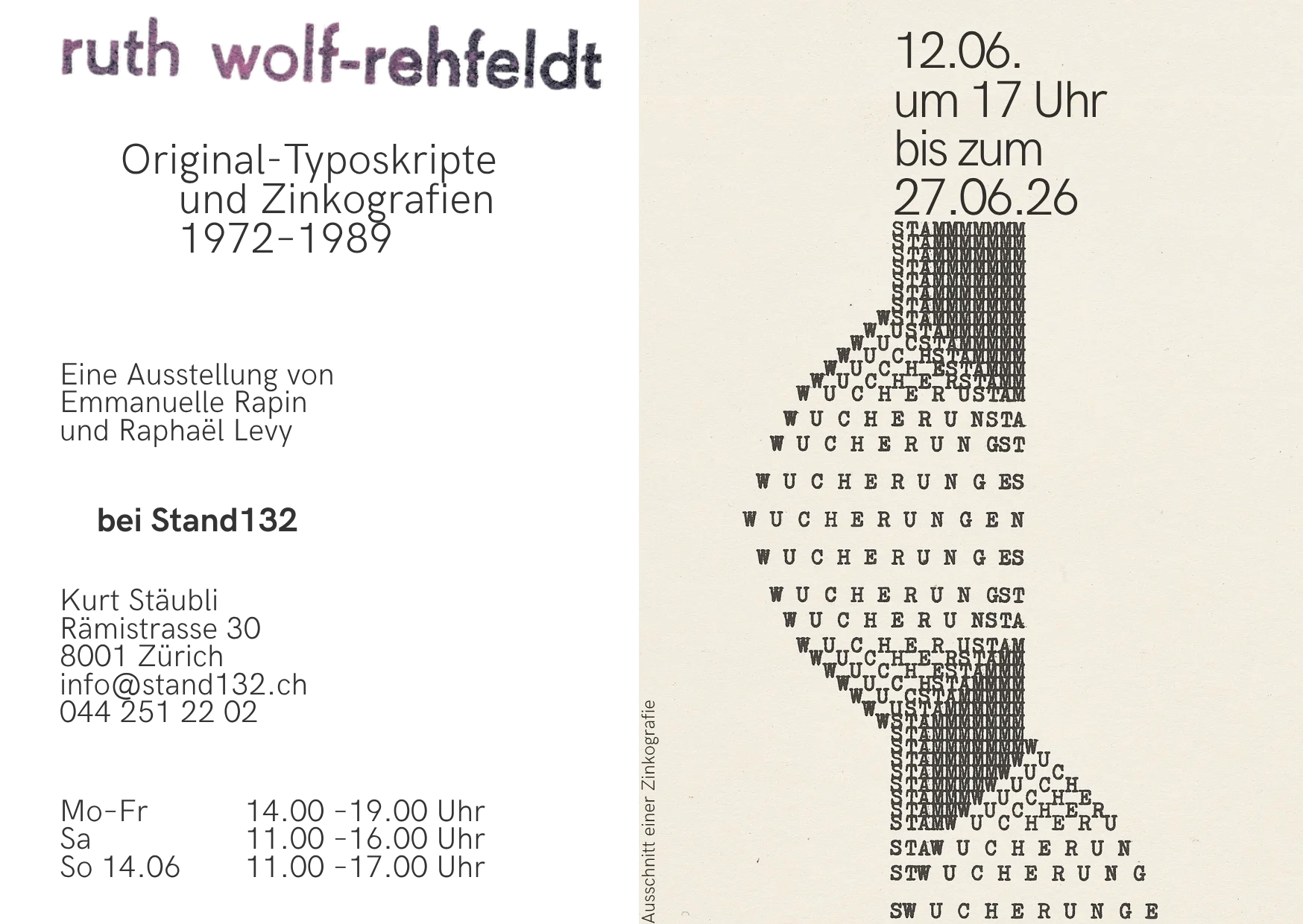 Ruth Wolf-Rehfeldt — Original-Typoskripte und Zinkografien, 1972–1989