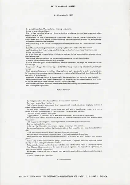 Poster of the exhibition 04 - 12.01.1977 by PETER MANDRUP HANSEN