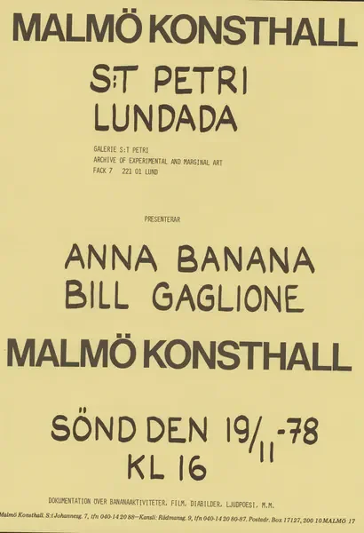 Poster of the exhibition IN A LUNDADA PERFORMANCE by ANNA BANANA & BILL GAGLIONE