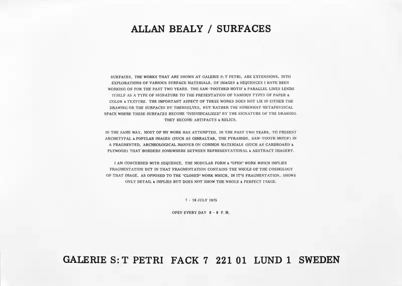 Poster of the exhibition SURFACES by ALLAN BEALY