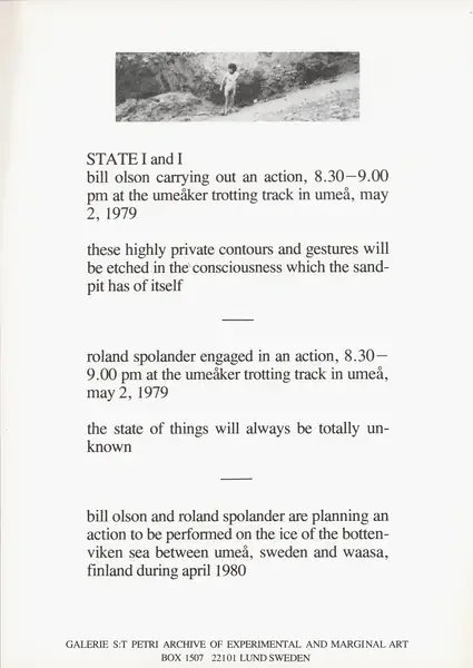 Poster of the exhibition STATE I and I by BILL OLSON  ROLAND SPOLANDER