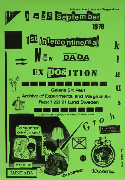 Poster of the exhibition INTERNATIONAL ARTISTS COOPERATION by 1ST INTERCONTINENTAL NEW DADA EXPOSITION