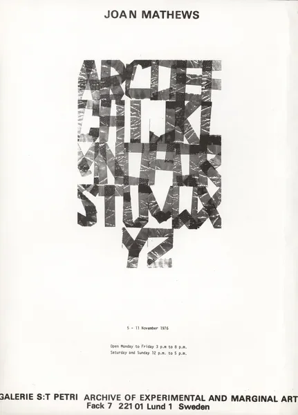 Poster of the exhibition 05.11 - 11.11.1976 by JOAN MATHEWS