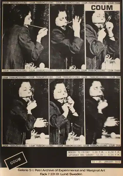 Poster of the exhibition 11 - 25.01.1978 by COUM TRANSMISSIONS