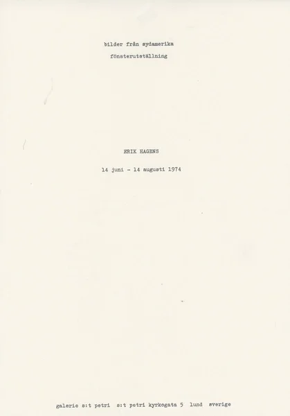 Poster of the exhibition BILDER FRÀN SYDAMERIKA - FÖNSTERUTSTÄLLNING (pictures from south america - window exhibition) by ERIK HAGENS