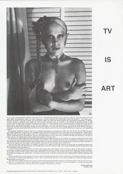 Poster of the exhibition TV IS ART by MAGNUS MALMSTEN