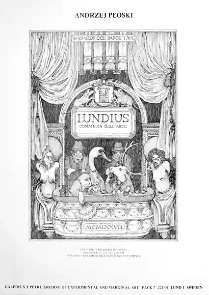 Poster of the exhibition ANDRZEJ PLOSKI by LUNDIUS COMMEDIA DELL'ARTE