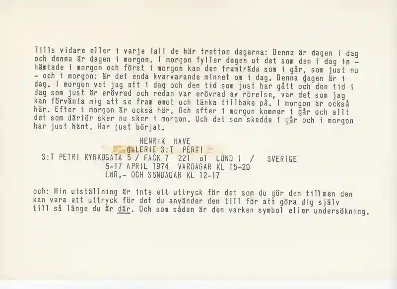 Poster of the exhibition (EDITION AFTER HAND) by HENRIK HAVE