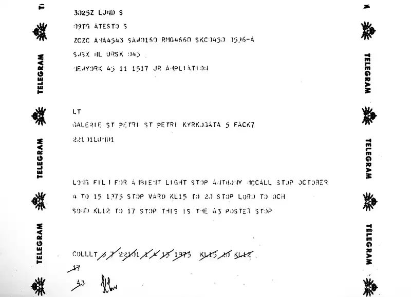 Poster of the exhibition LONG FILM FOR AMBIENT LIGHT by ANTHONY MACCALL