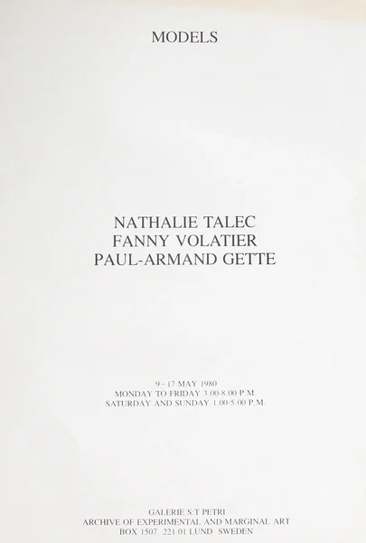 Poster of the exhibition MODELS by NATHALIE TALEC FANNY VOLATIER  PAUL-ARMAND GETTE