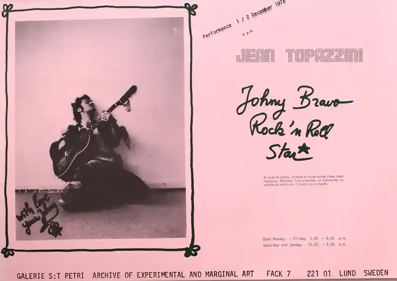 Poster of the exhibition JOHNY BRAVO ROCK'N ROLL STAR  by JEAN TOPAZZINI 