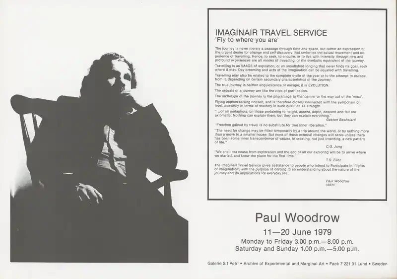 Poster of the exhibition IMAGINAIR TRAVEL SERVICE by PAUL WOODROW