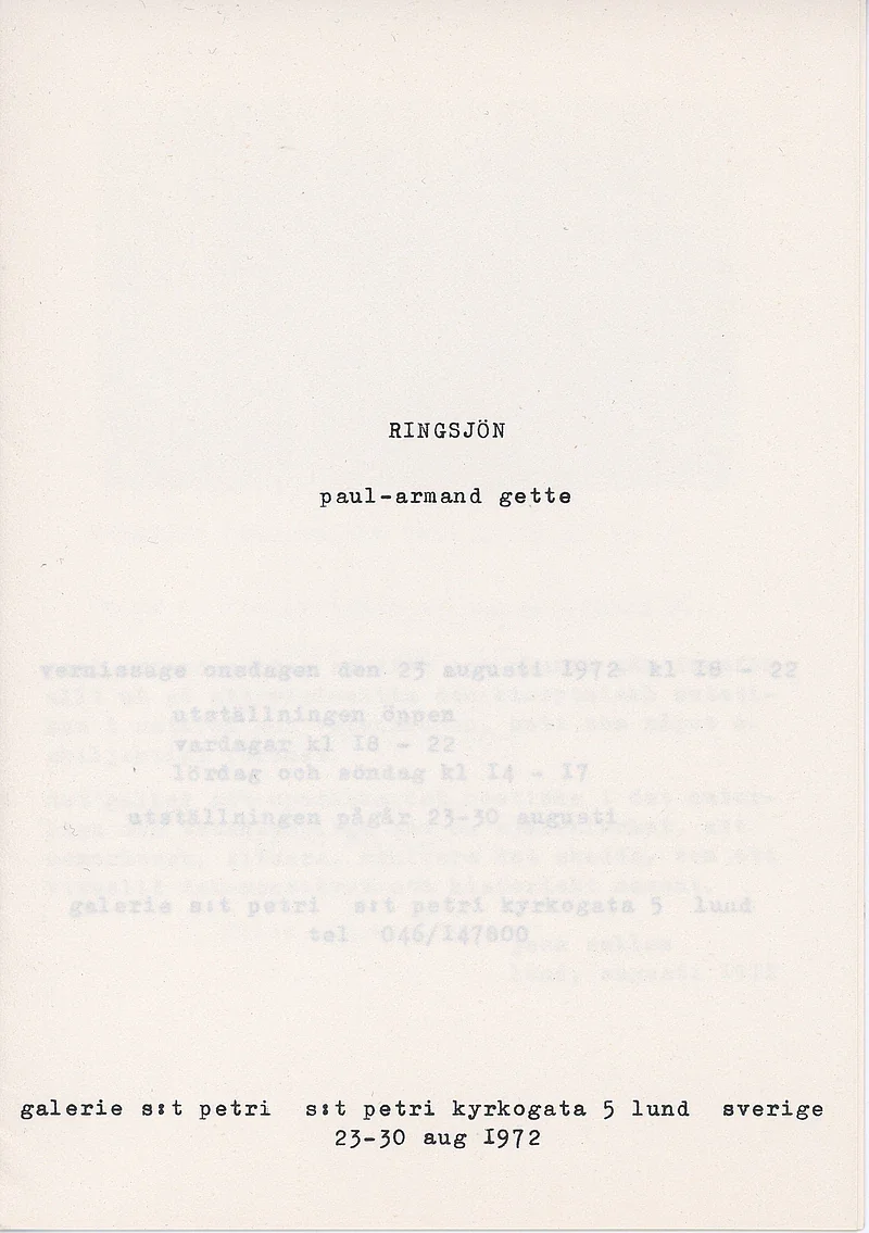 Poster of the exhibition RINGSJÖN by PAUL-ARMAND GETTE