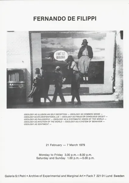 Poster of the exhibition IDEOLOGY AS ILLUSION AN SELF-DECEPTION by FERNANDO DE FILIPPI