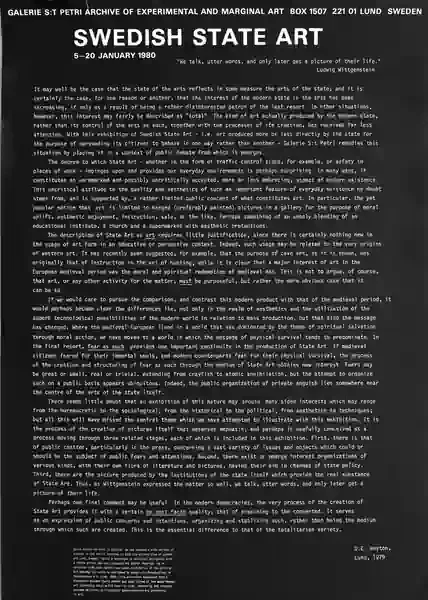 Poster of the exhibition DAVID WESTON JEAN SELLEM by SWEDISH STATE ART