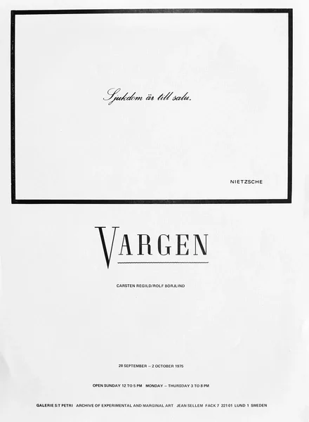 Poster of the exhibition VARGEN  by CARSTEN REGILD & ROLF BÖRJLIND