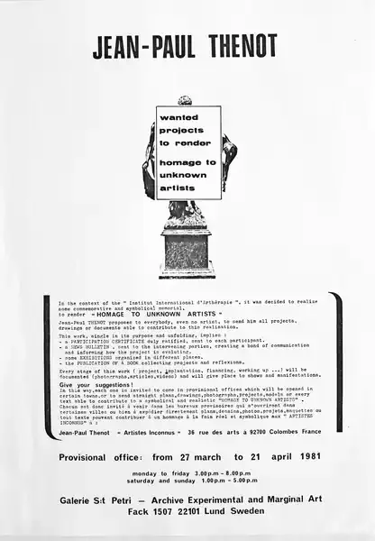 Poster of the exhibition wanted projects to render by JEAN-PAUL THENOT