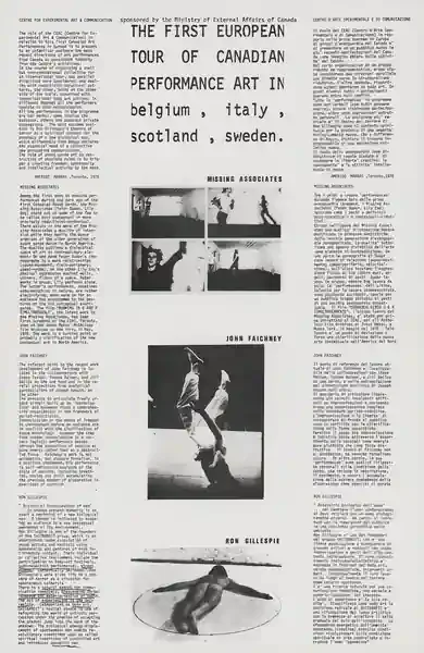 Poster of the exhibition MISSING ASSOCIATES by JOHN FAICHNEY & RON GILLESPIE