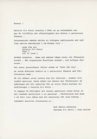 Poster of the exhibition FALL 73 TO SPRING 74 by DIKT FÖR DIG