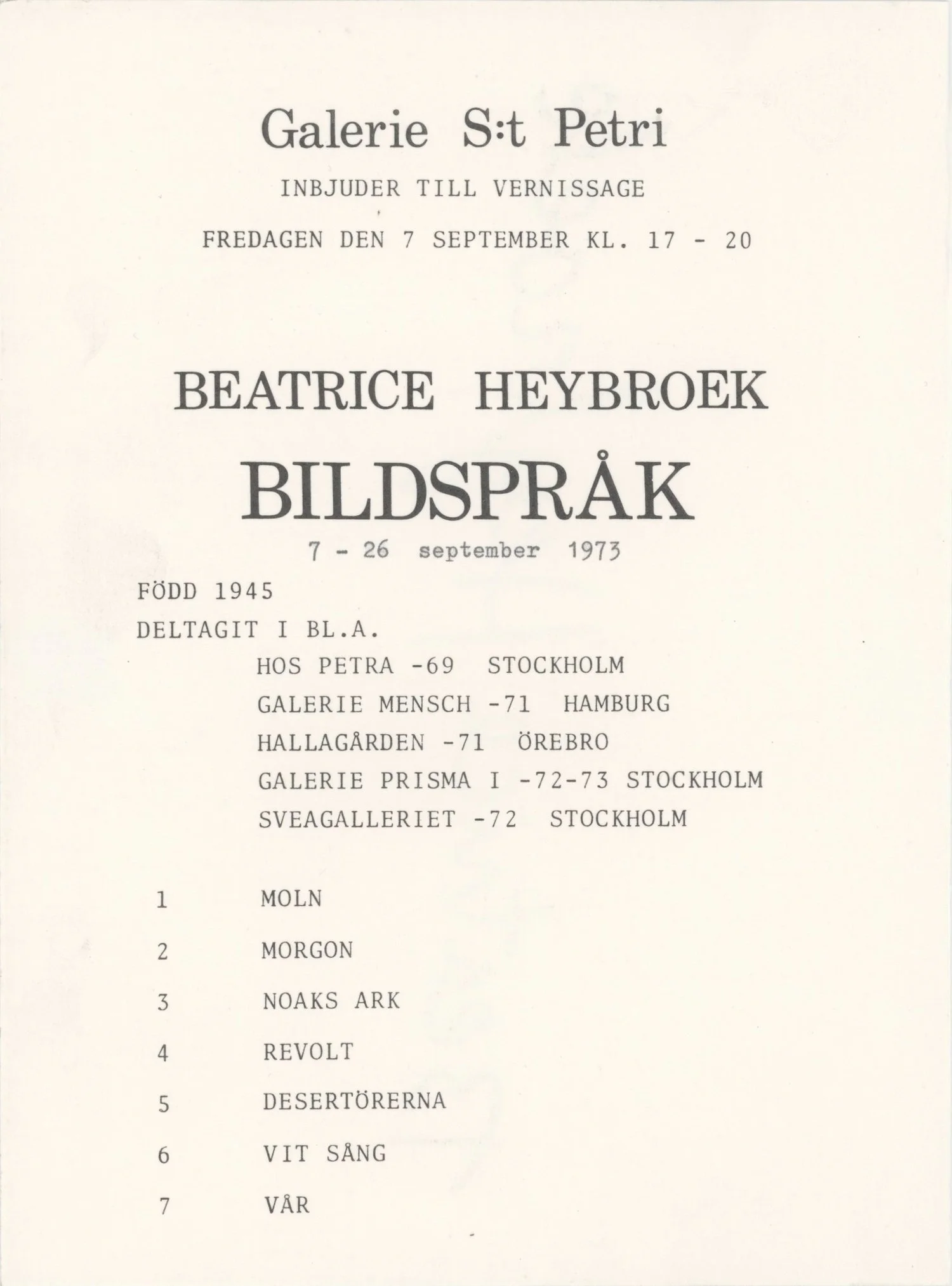 Poster of the exhibition BILDSPRÅK by BEATRICE HEYBROEK