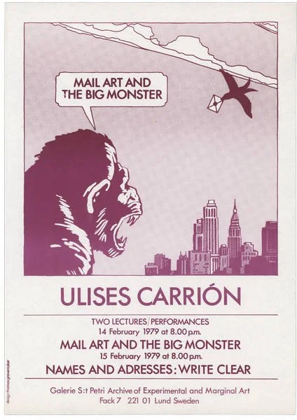 MAIL ART AND THE BIG MONSTER / NAMES AND ADDRESSES: WRITE CLEAR.