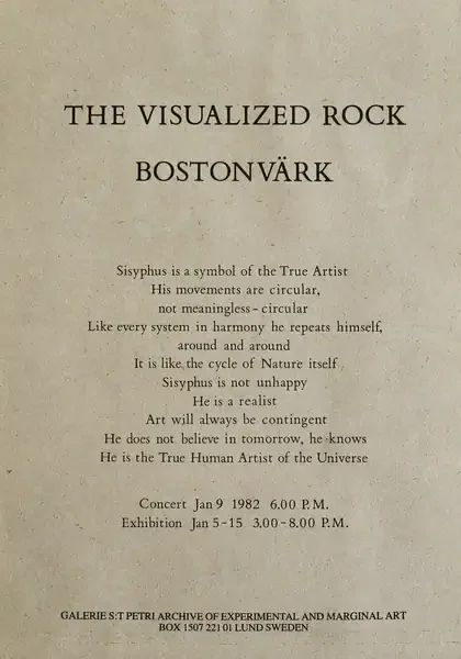 Poster of the exhibition BOSTONVÄRK by THE VISUALIZED ROCK