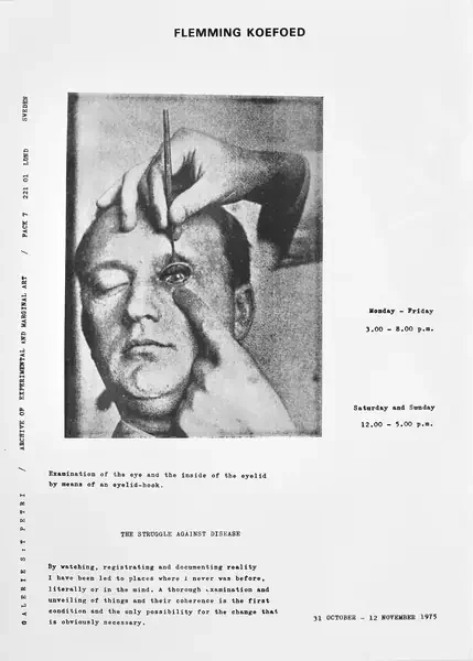 Poster of the exhibition THE STRUGGLE AGAINST DISEASE by FLEMMING KOEFOED 